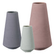 Decorative Ceramic Round Cone Shape Centerpiece Table Vase Set of 3, Pink Large, Gray Medium, and Green Small - LEHADAR