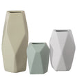 Decorative Ceramic Multi Paned Vase, Modern Style Centerpiece Table Vase Set of 3, Beige Large, White Medium, And Green Small - LEHADAR
