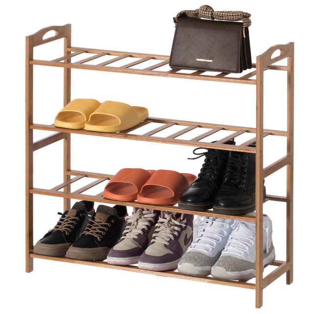 Bamboo Storage Shoe Rack, Free Standing Shoe Organizer Storage Rack, 4 Tier - LEHADAR