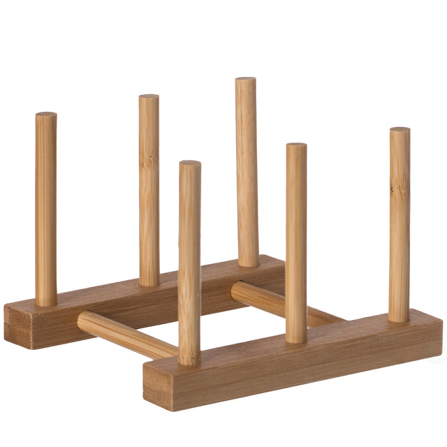 Set of 2 Bamboo Wooden Dish Drainer Rack, Plate Rack, And Drying Drainer, 2 Grid - LEHADAR