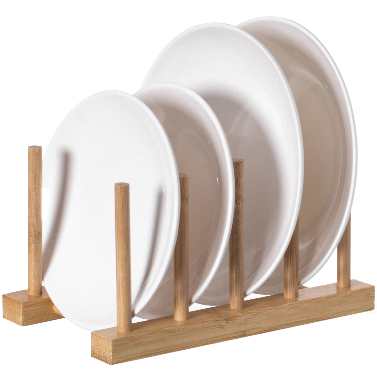 Set of 2 Bamboo Wooden Dish Drainer Rack, Plate Rack, And Drying Drainer, 4 Grid - LEHADAR