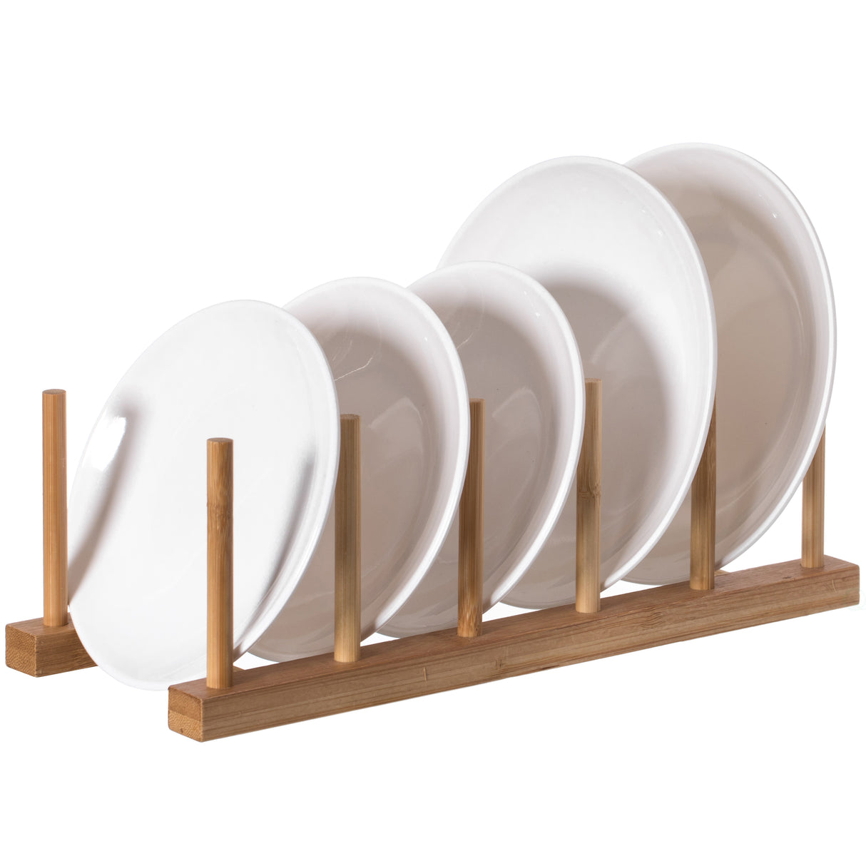 Set of 2 Bamboo Wooden Dish Drainer Rack, Plate Rack, And Drying Drainer, 5 Grid - LEHADAR