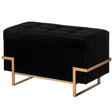 Rectangle Velvet Storage Ottoman Stool Box with Abstract Golden Legs | Decorative Sitting Bench for Living Room Home Decor with Unique Base Support (Black Large) - LEHADAR