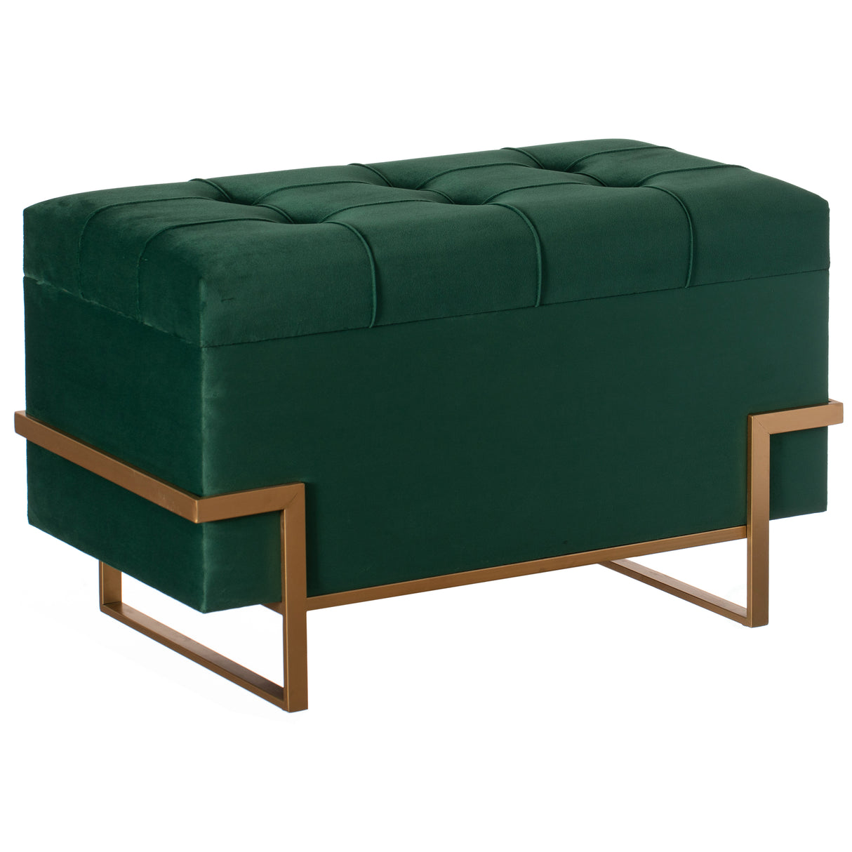 Rectangle Velvet Storage Ottoman Stool Box with Abstract Golden Legs | Decorative Sitting Bench for Living Room Home Decor with Unique Base Support (Green Large) - LEHADAR