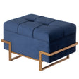 Rectangle Velvet Storage Ottoman Stool Box with Abstract Golden Legs | Decorative Sitting Bench for Living Room Home Decor with Unique Base Support (Blue Small) - LEHADAR