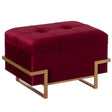 Rectangle Velvet Storage Ottoman Stool Box with Abstract Golden Legs | Decorative Sitting Bench for Living Room Home Decor with Unique Base Support (Red Small) - LEHADAR