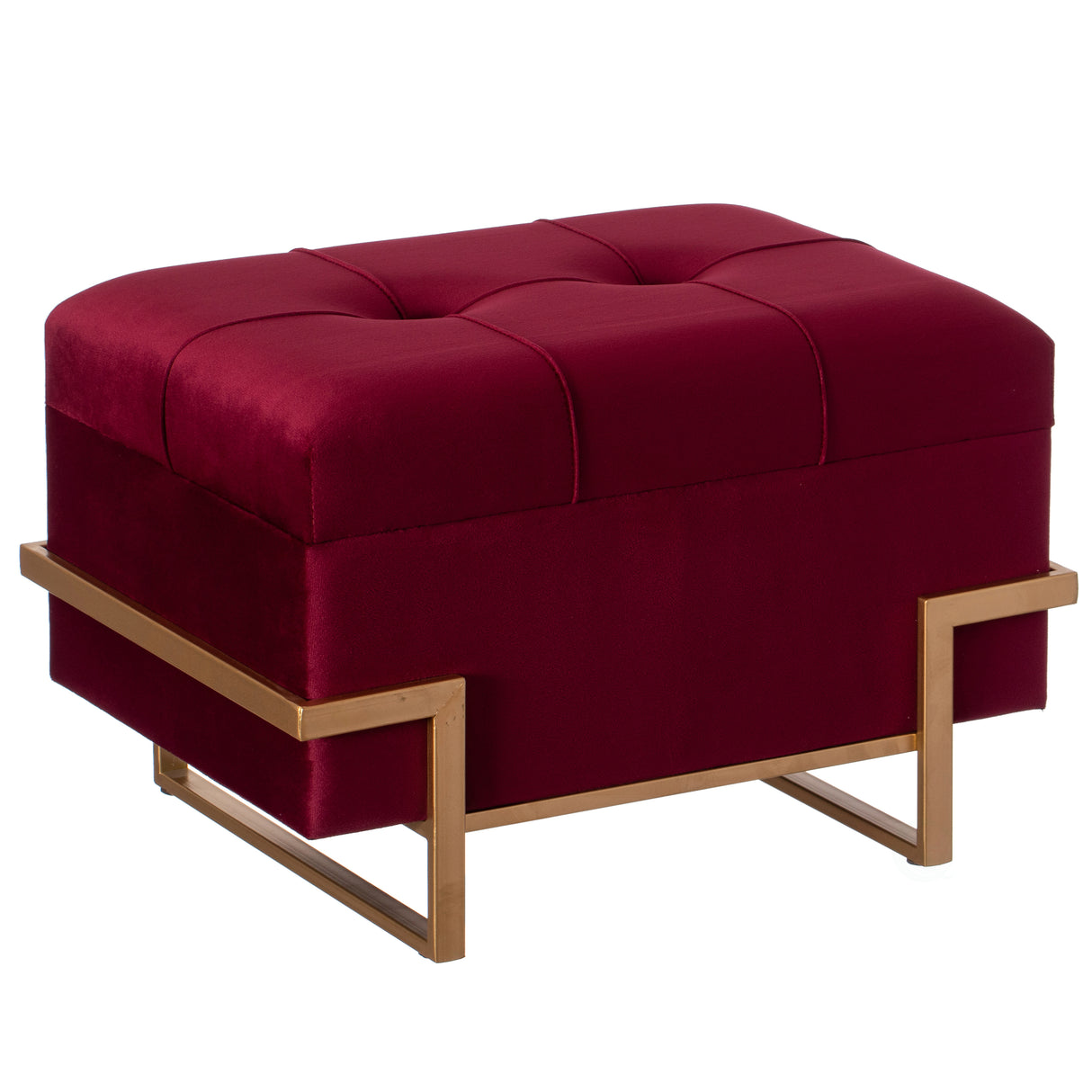 Rectangle Velvet Storage Ottoman Stool Box with Abstract Golden Legs | Decorative Sitting Bench for Living Room Home Decor with Unique Base Support (Red Small) - LEHADAR