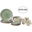 16 PC Spin Wash Dinnerware Dish Set for 4 Person | Mugs, Salad and Dinner Plates and Bowls Sets, High Quality Dishes with Highly Chip and Crack Resistant, Dishwasher and Microwave Safe, Green - LEHADAR