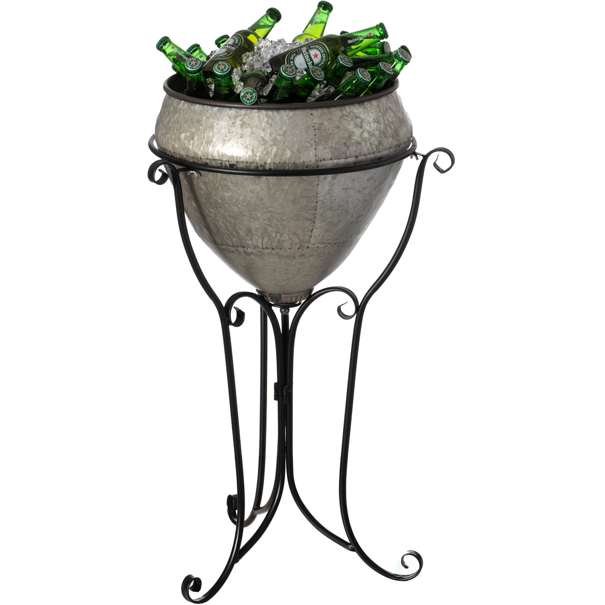 Silver Galvanized Metal Beverage Cooler Tub with Liner and Stand, Large - LEHADAR