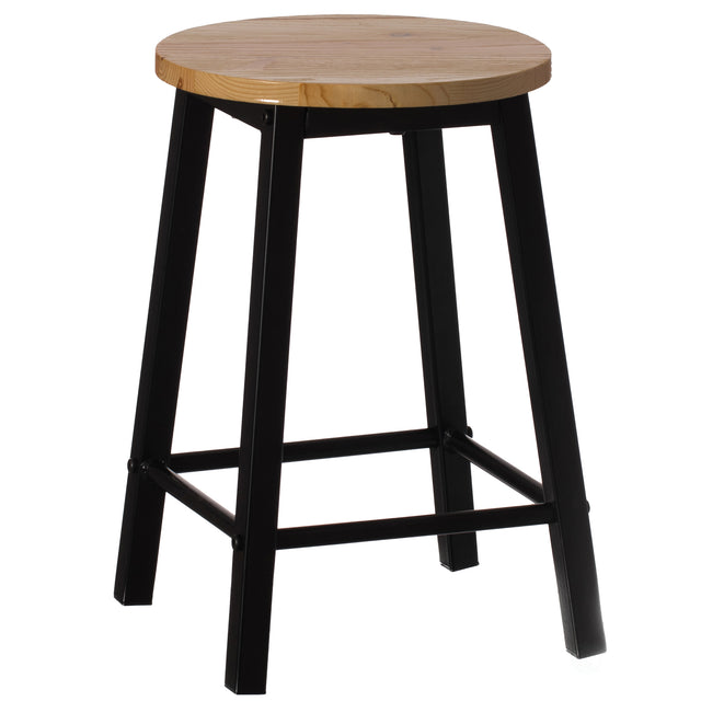 17.5-Inch Rustic Round Solid Wood Counter-Height Bar Stool with Footrest and Durable Steel Frame, Perfect for Dining Room, Kitchen Island and Home Bar - Ideal for Indoor and Outdoor Parties - LEHADAR