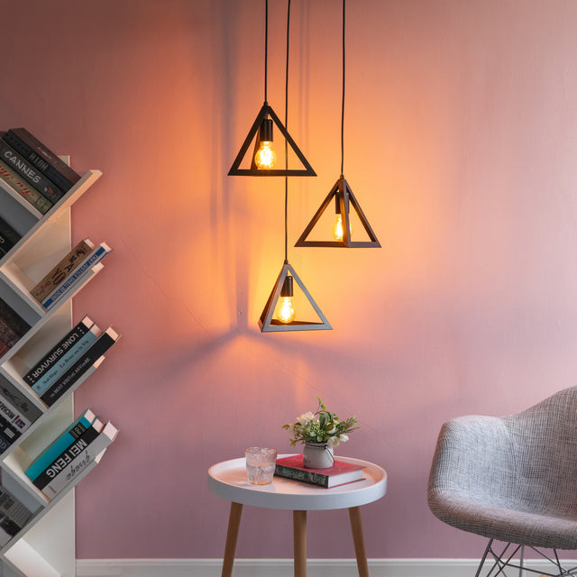 "Quickway Imports Modern Black Chandelier - 3-Bulb Triangle-Shaped Ceiling Hanging Light Fixture for Living Room, Bedroom, and Dining Room Decor - Sleek and Stylish Lighting Solution with Adjustable Cord Lengths" - LEHADAR
