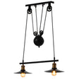 Quickway Imports Industrial Adjustable 2 Bulb Pulley Wired Ceiling Hanging Light Fixture, Black Decorative Chandelier for Modern or Industrial Style Restaurant, Bar, or Kitchen - LEHADAR