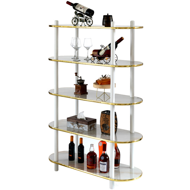 5 Tier Open Bookshelf, Contemporary Classic Modern Style Free Standing Wood Display Rack Unit for Collections, 59" Height Etagere Bookcase, White - LEHADAR