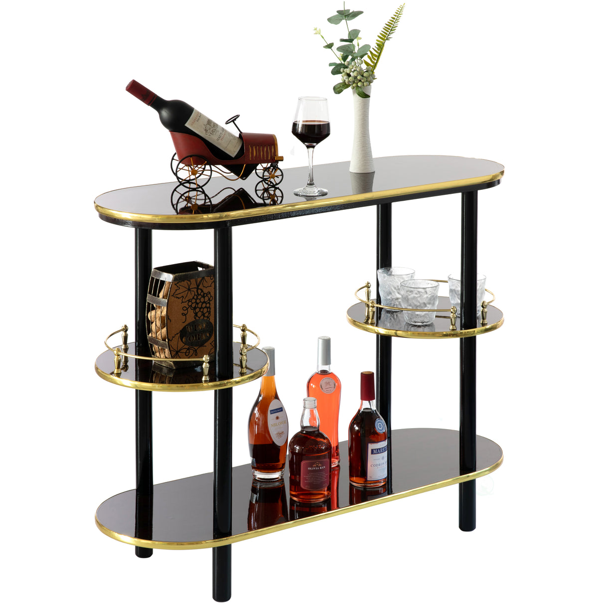 Sturdy, Portable, Easy Assembly Wooden Console Table Mini Bar Cabinet, Modern Style Multi functional from Coffee and Tea Haven, Drink Station or a Beer Island in your Kitchen, Brown - LEHADAR