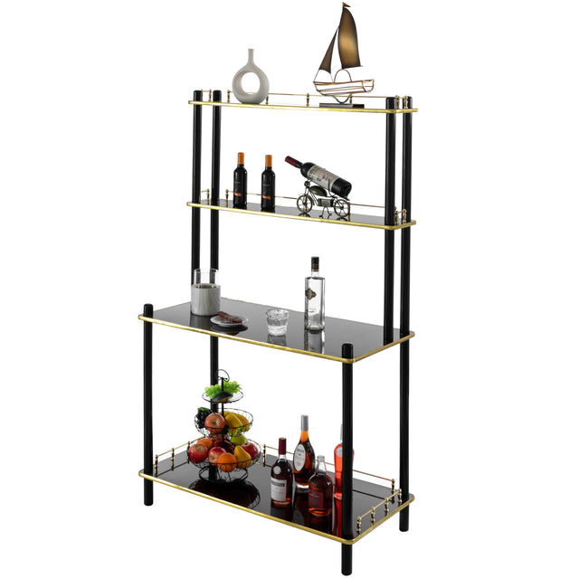 Classy and Elegant 4 Tiered Multifunctional Wooden Open Bar Shelves, Modern Console Table, Coffee Bar Accessories, Coffee Bar Cabinet, Tea Bar and Wine Bar Table, Brown - LEHADAR
