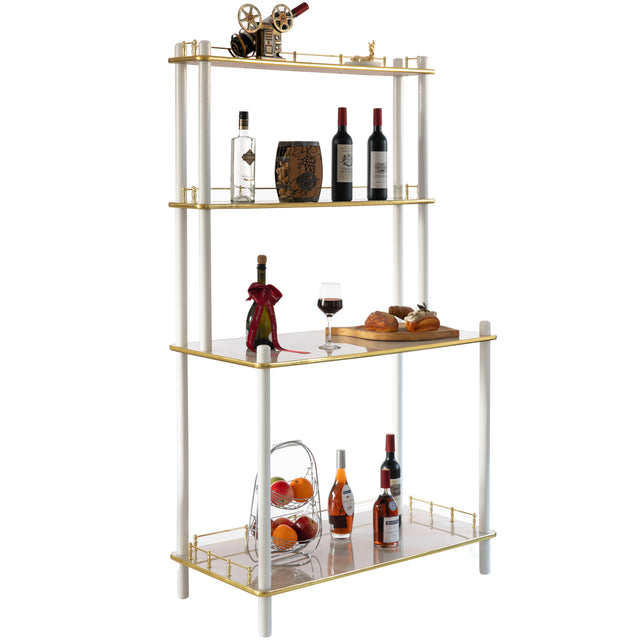 Classy and Elegant 4 Tiered Multifunctional Wooden Open Bar Shelves, Modern Console Table, Coffee Bar Accessories, Coffee Bar Cabinet, Tea Bar and Wine Bar Table, White - LEHADAR