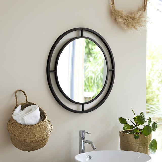 Uniquewise Decorative 19.75-inch Round Mirror with Circle Ring Frame - Black Metal Wall Mounted Modern Mirror for Living Room, Bedroom, Vanity, Entryway, Hallway - Elegant Circle Mirror Design - LEHADAR