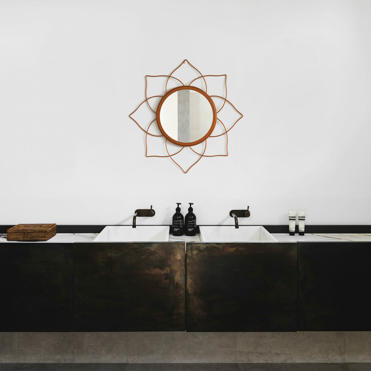 Uniquewise Decorative 12.25-inch Flower Shape Rose Gold Metal Frame Mirror - Perfect for Living Room, Bedroom, Bathroom Vanity, Entryway, or Hallway, Adding Elegance and Charm to Your Space - LEHADAR