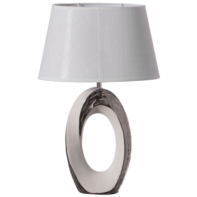 Table Lamps, Decorative Ceramic Table Lamp 19 inch, with Silver and White Oval Stand and White Cotton Lampshade, Unique Lamp for Home Decor Living Room or Bedroom," - LEHADAR