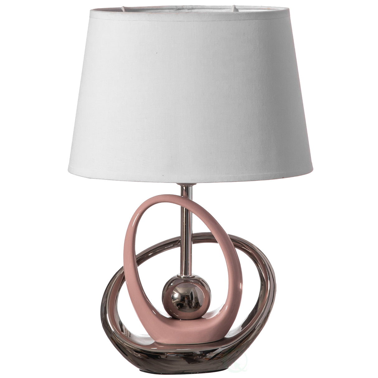 Table Lamps, 16" Decorative Ceramic Table Lamp, with Reflecting Silver and Pink Circular Stand and White Cotton Lampshade, Unique Lamp for Living Room or Bedroom" - LEHADAR