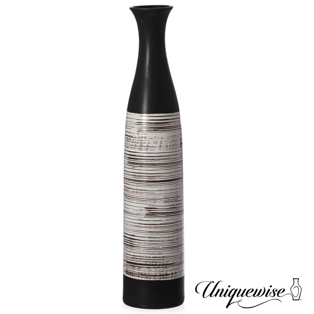 47-Inch Handcrafted Black and White Waterproof Ceramic Floor Vase - Neat Classic Bottle Shaped Vase, Freestanding Design, Perfect for Tall Floral Arrangements - LEHADAR