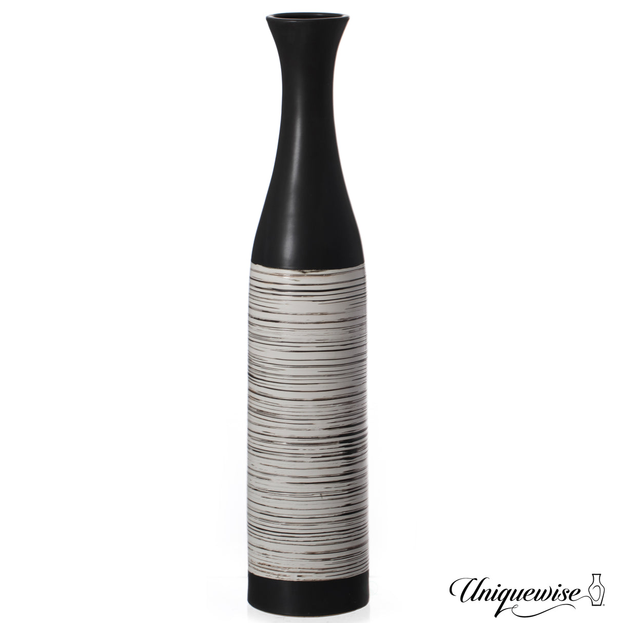39-Inch Handcrafted Black and White Waterproof Ceramic Floor Vase - Neat Classic Bottle Shaped Vase, Freestanding Design, Perfect for Tall Floral Arrangements - LEHADAR