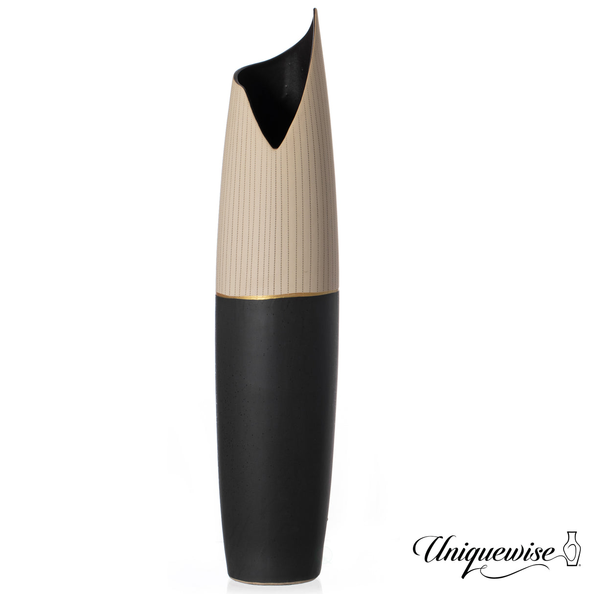 30-Inch Tall Freestanding Ceramic Floor Vase - Handcrafted Beige Polka Dot Striped Top and Black Bottom, Large Waterproof Vase for Tall Floral Arrangements, Unique Shaped Flower Holder - LEHADAR