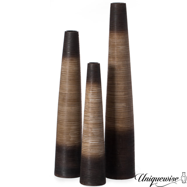 Set of 3 Tall Handcrafted Brown Ceramic Floor Vase - Waterproof Cylinder-Shaped Freestanding Design, Ideal for Tall Floral Arrangements and as a Standalone Piece - LEHADAR
