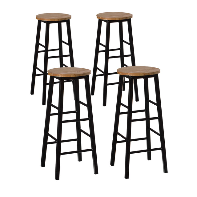 Set of 4 28-Inch Rustic Round Solid Wood Counter-Height Bar Stool with Footrest and Durable Steel Frame, Perfect for Dining Room, Kitchen Island and Home Bar - Ideal for Indoor and Outdoor Parties - LEHADAR