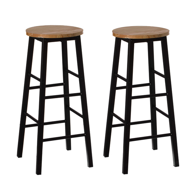 Set of 2 28-Inch Rustic Round Solid Wood Counter-Height Bar Stool with Footrest and Durable Steel Frame, Perfect for Dining Room, Kitchen Island and Home Bar - Ideal for Indoor and Outdoor Parties - LEHADAR