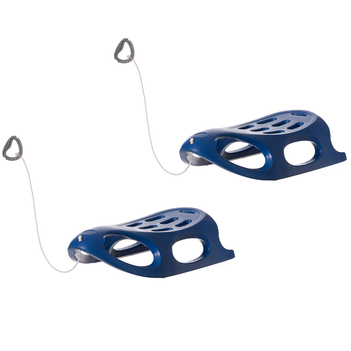 Outdoor Snow Sleigh Ice Sled Toy, Two Rider, Solid Hard Plastic with Pull Rope for Kids over 5 Years, Blue Set of 2 - LEHADAR