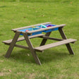 Kids Picnic Play Table, Sandbox Table with Umbrella Hole and 2 Play Boxes with Removable Top, Gray - LEHADAR