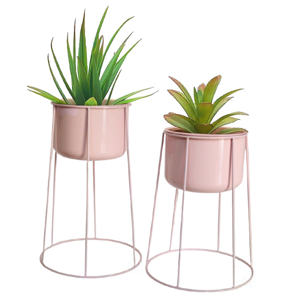 "Beautiful Set of 2 Decorative Contemporary Pink Metal Flower Planter Holders with Stand, 29"" and 26"" Tall, Perfect for Adding a Touch of Sophistication and Elegance to your Home" - LEHADAR