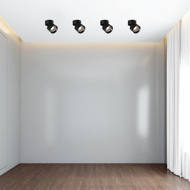 Sleek and Contemporary Aluminum Round LED Ceiling Spotlight - Adjustable Downlight with 15 Watt Cool White 4000K - Energy-Efficient Ceiling-Mounted Spot Lighting Long-Lasting Decorative and Modern - for Home, Office, and Commercial Spaces, Black Set of 4 - LEHADAR
