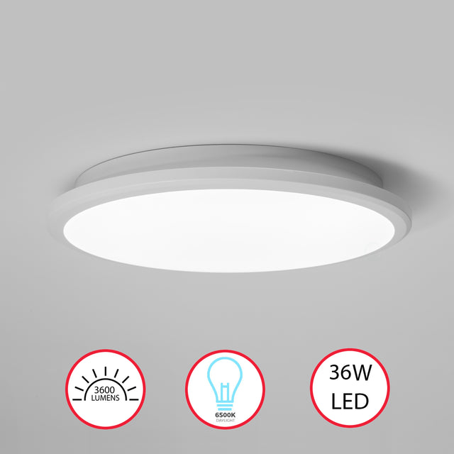 Modern Round LED Ceiling Light Fixture Flush Mount Lighting, 6500K Daylight White, Energy-Saving with 30,000 Hour Lifetime for Residential and Commercial Space, 15.5" Set of 2 - LEHADAR