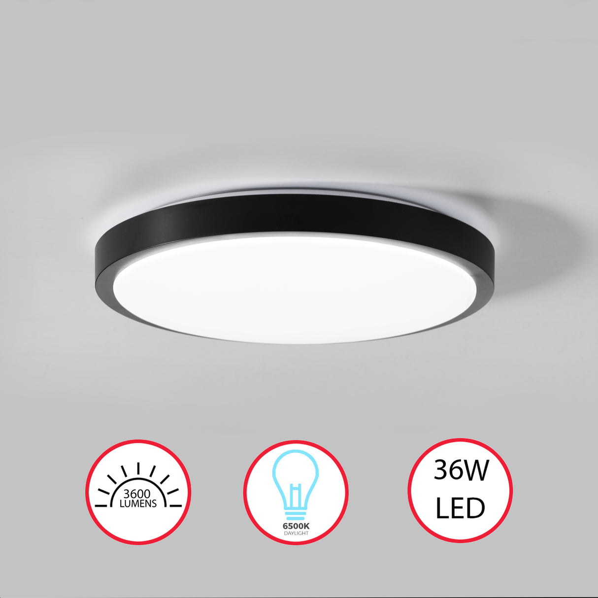 Modern Round LED Ceiling Light Fixture Flush Mount Lighting, 6500K Daylight White, Energy-Saving with 30,000 Hour Lifetime for Residential and Commercial Space, 15.5" Black Set of 4 - LEHADAR