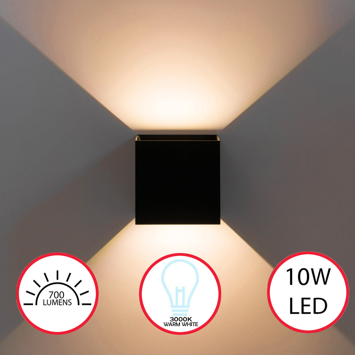 Modern Wall Sconce LED Waterproof Wall Lamp Aluminum with Adjustable Beam 10-Watt 3000K Warm White Indoor Outdoor for Bathroom Bedroom Corridor Living Room Stairs and Garden, Black - Energy Efficient, Long Lasting, Easy to Install - Set of 2 - LEHADAR