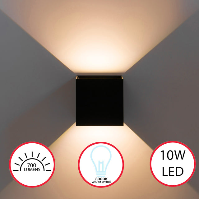Modern Wall Sconce LED Waterproof Wall Lamp Aluminum with Adjustable Beam 10-Watt 3000K Warm White Indoor Outdoor for Bathroom Bedroom Corridor Living Room Stairs and Garden, Black - Energy Efficient, Long Lasting, Easy to Install - Set of 2 - LEHADAR