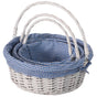 Traditional White Round Willow Gift Basket with Blue and White Gingham Liner and Sturdy Foldable Handles, Food Snacks Storage Basket, Set of 3 - LEHADAR