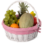 Traditional White Round Willow Gift Basket with Pink and White Gingham Liner and Sturdy Foldable Handles, Food Snacks Storage Basket, Medium - LEHADAR