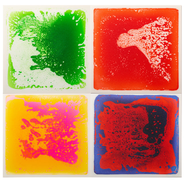 Sensory Liquid Gel Floor Square Tiles, 19.5 x 19.5 Inch Red/White, Green/White, Pink/Yellow, Blue/Red Kids Floor Mat, 4 Pack - LEHADAR