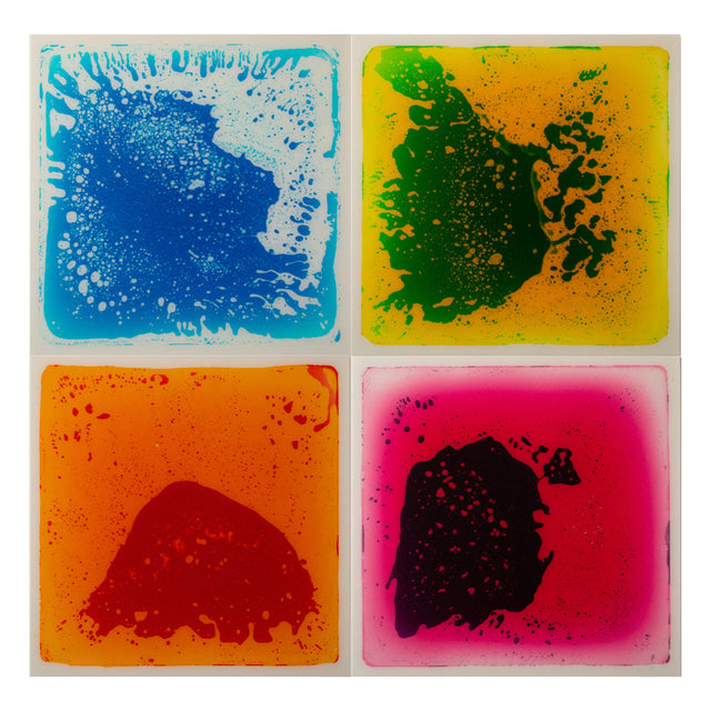 Sensory Liquid Gel Floor Square Tiles, 19.5 x 19.5 Inch Red/Orange, Green/Yellow, Pink/Purple, Blue/White Kids Floor Mat, 4 Pack - LEHADAR
