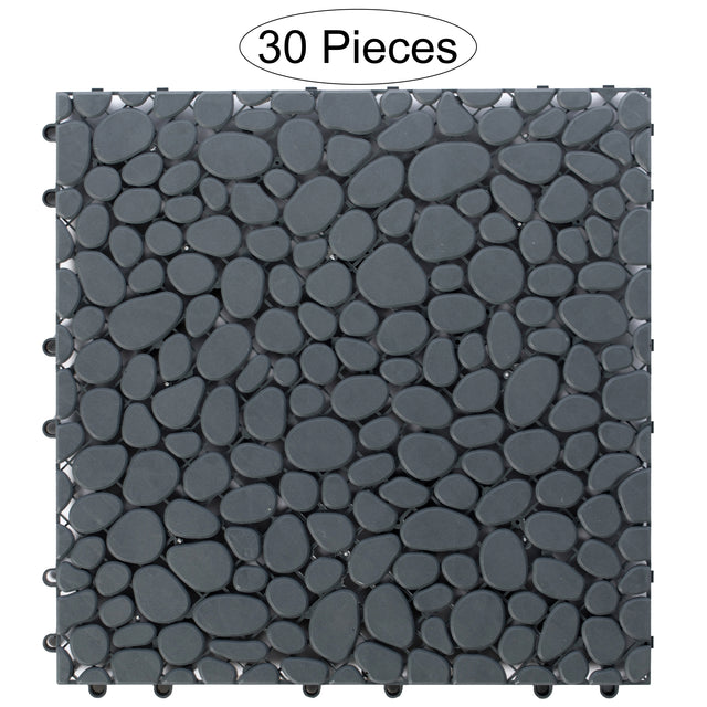 Interlocking Cobbled Stone Look Garden Pathway Tiles, Decorative Floor Grass Pavers Anti- Slip Mat, 30 pack - LEHADAR