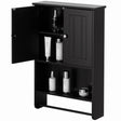 Wall Mount Bathroom Cabinet Wooden Medicine Cabinet Storage Organizer Double Door with 2 Shelves, and Open Display Shelf, with Towel Bar, Black - LEHADAR