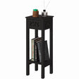 Acacia Wood Slim Bedside Table with Minimalist Design and Space-Saving Functionality, Wood Drawer and Open Shelf Side Table, Black - LEHADAR