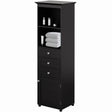Tall Freestanding Storage Organizer Linen Tower, Vanity Closet, Bathroom Cabinet with 2 Open shelves, 3 Drawers, and a Closet, Black - LEHADAR