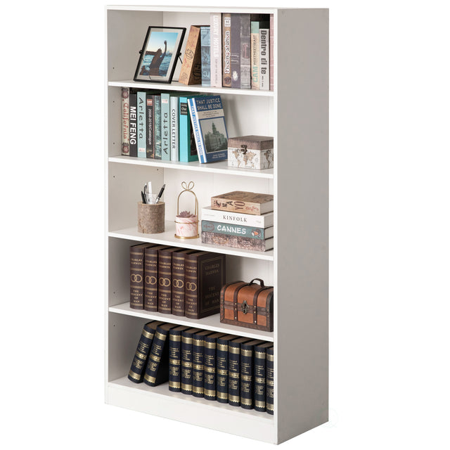 Freestanding Classic Wooden Display Bookshelf, Floor Standing Bookcase, with 5 Open Display Shelves, White - LEHADAR