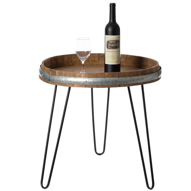 Wooden Wine Barrel Head End Table Accent Coffee Table - LEHADAR
