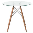 Round Clear Glass Top Accent Dining Table with 4 Beech Solid Wood Legs | Modern Space Saving Small Leisure Circle Desk 31.5" Dia x 29.25" H for Kitchen Dining Room, Living Room - LEHADAR