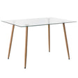 Rectangle Glass Top Accent Dining Table with Solid Wood Legs | Modern Space Saving Small Leisure Tea Desk for Kitchen Dining Room, Living Room (Clear) - LEHADAR